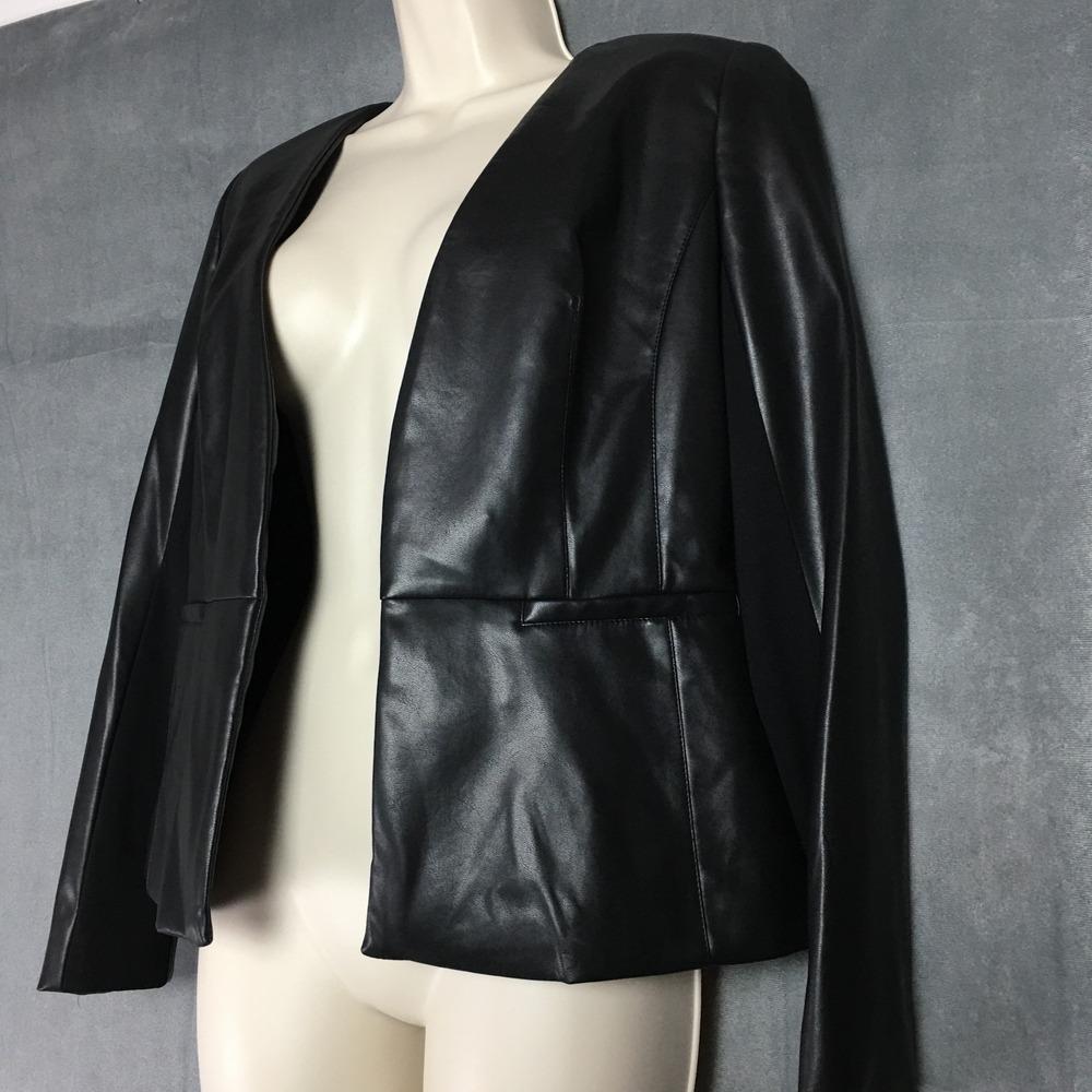 Calvin Klein Open Front Womens Faux Leather Black Jacket Business 8P/8CH/8TP New - Picture 11 of 16